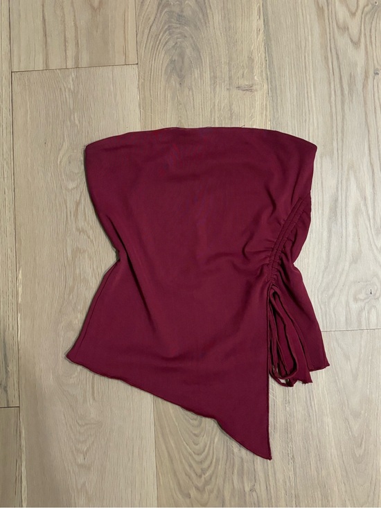 Garage Tops - Garage Wine Red Asymmetrical Tube Top with Side Tie